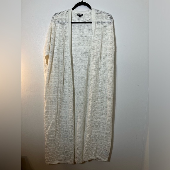 Torrid‎ Sz M Long Line Open Knit Duster White Short Sleeves Casual - Picture 1 of 7